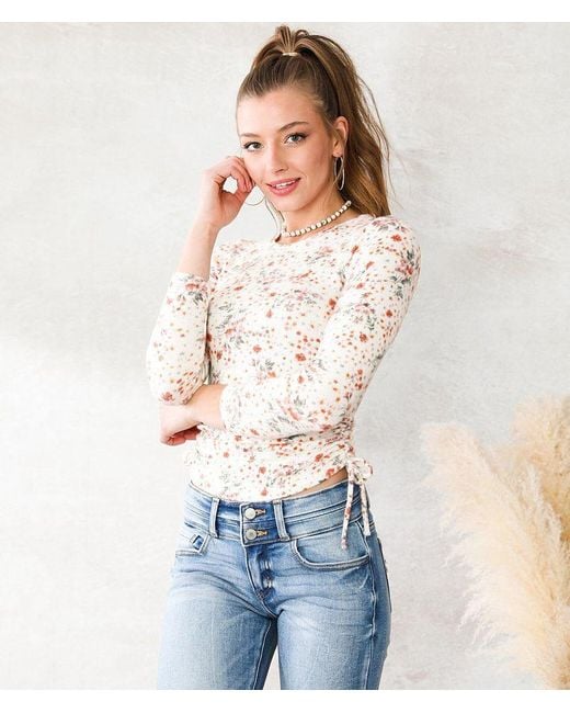 Willow & Root White Floral Fleece Top