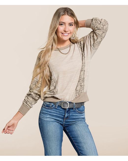 Daytrip Blue Pieced Floral Pullover