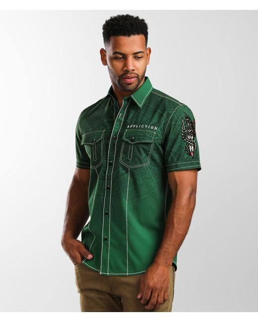 Affliction Green Contradiction Stretch Shirt for men