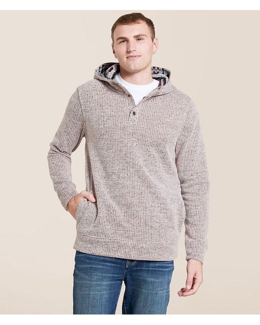 Departwest Blue Striped Knit Hooded Henley Sweatshirt for men