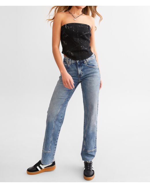 Free People Blue Risk Taker Straight Stretch Jean