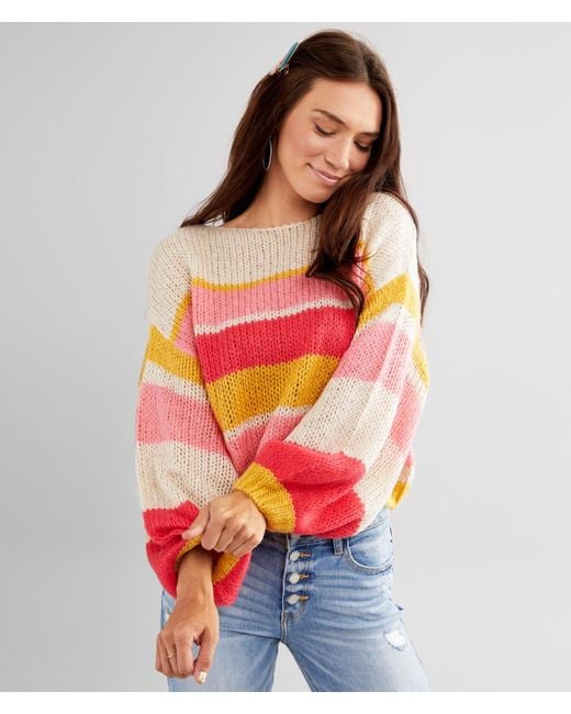 Billabong Pink Soft Wind Striped Sweater