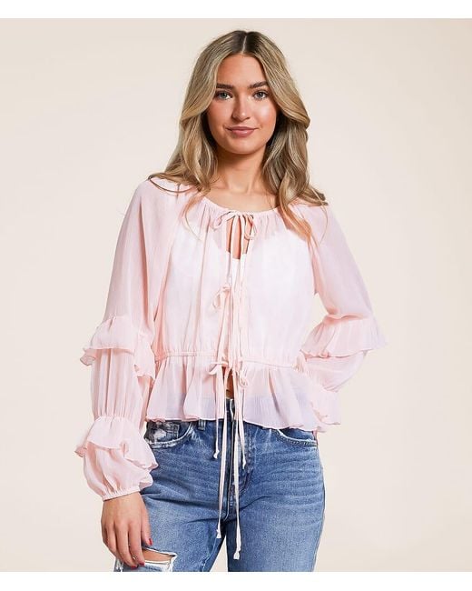 Willow & Root Red Front Tie Ruffle Top