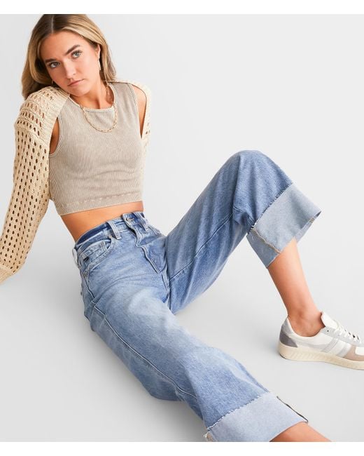 Kancan Blue Kan Can 90s Cropped Wide Leg Stretch Cuffed Jean