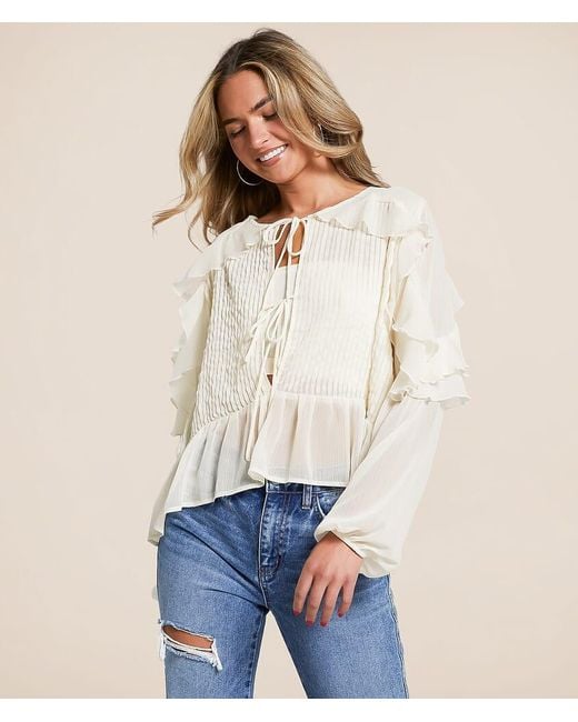 Willow & Root White Ruffle Pleated Top