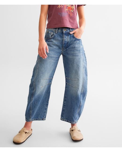 Free People Blue We The Free Good Luck Mid-rise Barrel Jean