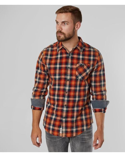 orange plaid flannel shirt men's