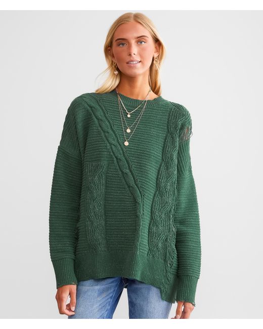 Daytrip Green Chenille Cable Knit Metallic Sweater