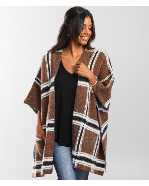 Buckle Black Eyelash Poncho Sweater in 