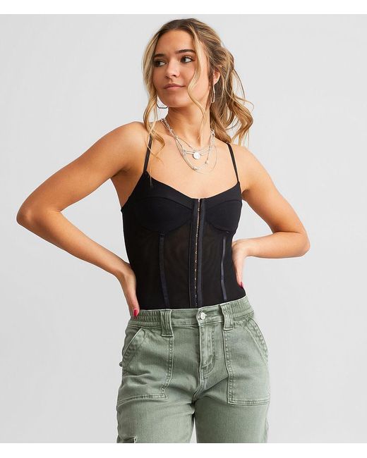 Free People Green Night Rhythm Corset Bodysuit