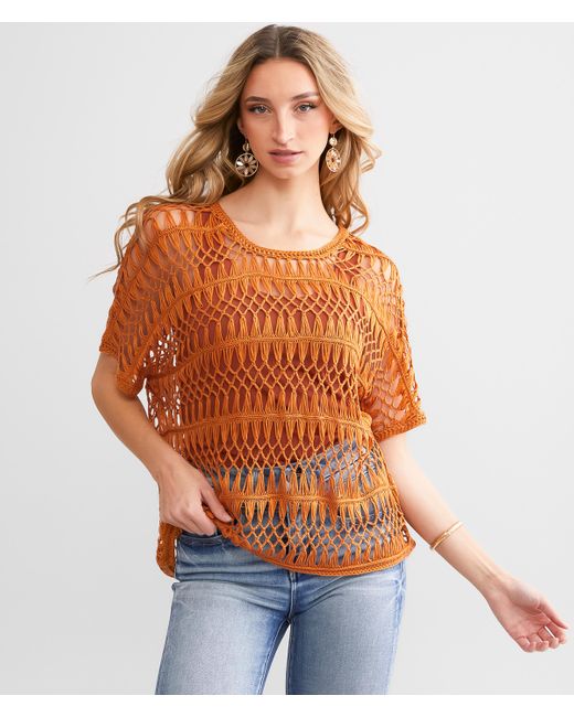 Daytrip Orange Crochet Sweater