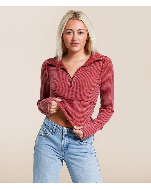 Gilded Intent Red Washed Waffle Knit Pullover