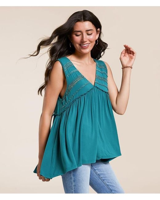 Pol Blue Crochet Tunic Tank Top