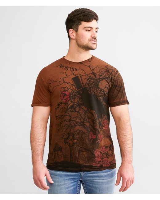 Affliction Brown American Customs Bad Omen Reversible T-shirt for men