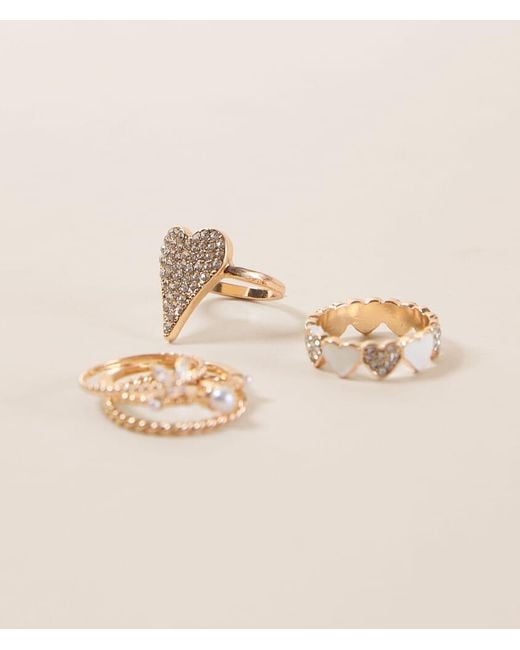 BKE Natural 5 Pack Heart Ring Set
