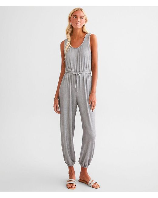 BKE White Ribbed Knit Jumpsuit