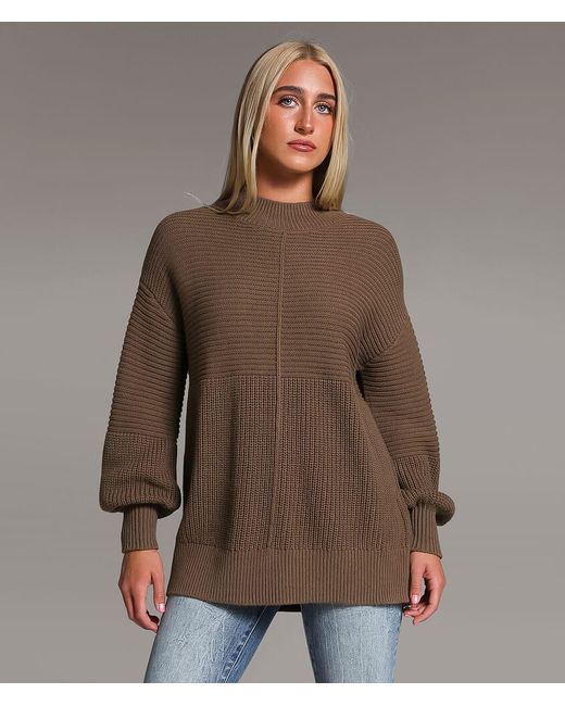 BKE Brown Mock Neck Ribbed Sweater