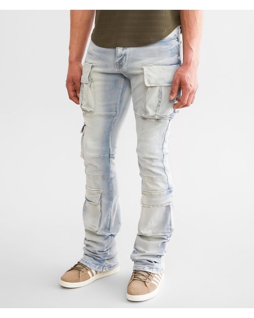 Smoke Rise Blue Stacked Flare Stretch Jean for men