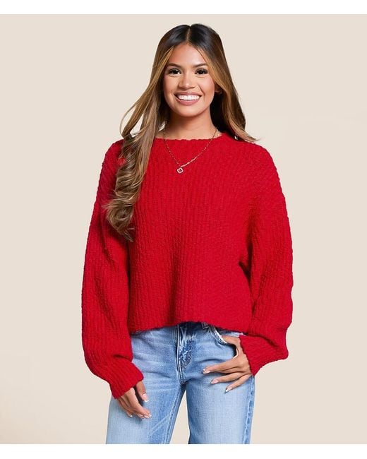 Willow & Root Red Nubby Cropped Sweater