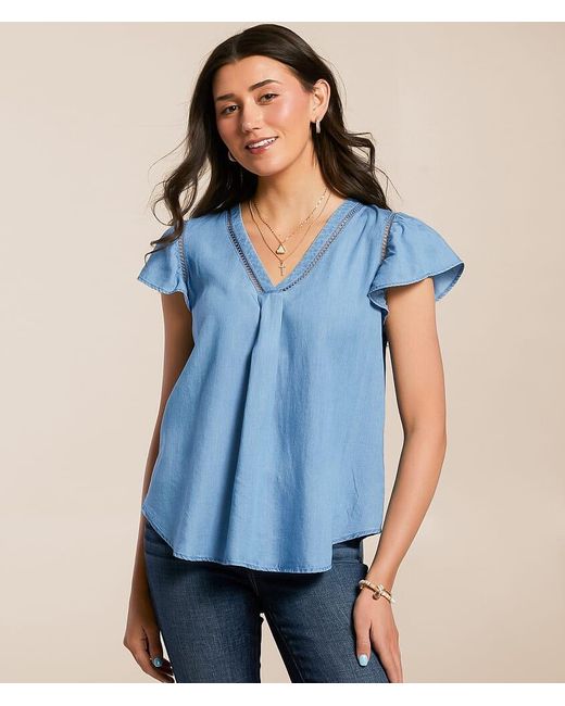 Blu Pepper Blue Flowy Chambray Top