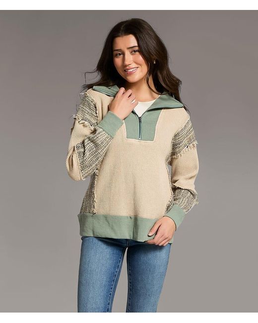 BKE Natural Pieced Quarter Zip Oversized Pullover