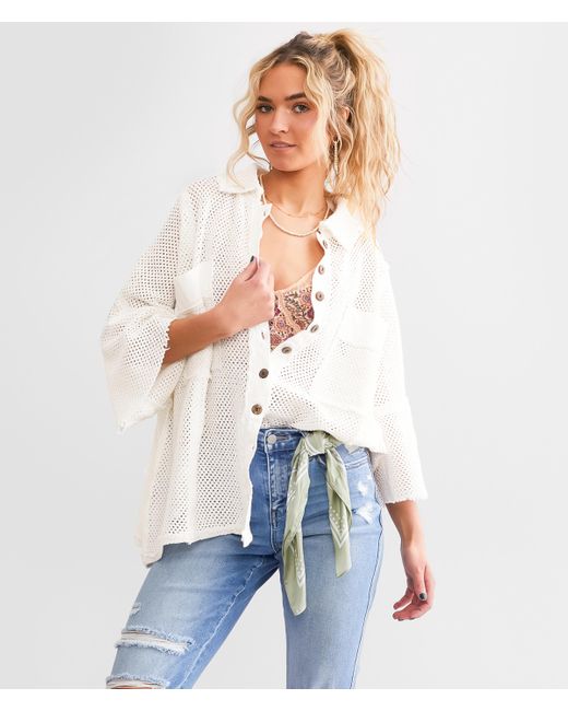 Free People White Stay On Oversized Shirt