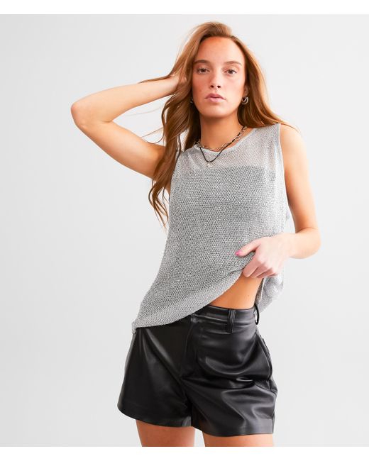 Gilded Intent Gray Metallic Netted Tank Top