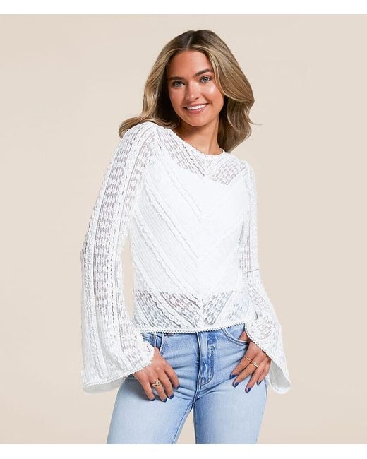 Willow & Root White Ruffle Lace Top
