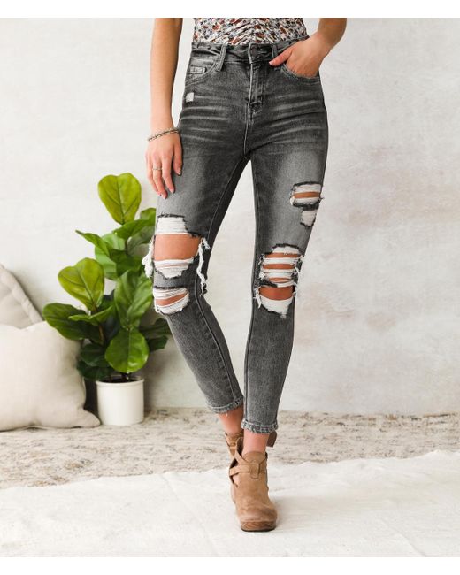 Flying Monkey High Rise Ankle Skinny Stretch Jean in Gray | Lyst