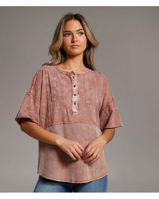 BKE Brown Raw Edge Washed Henley