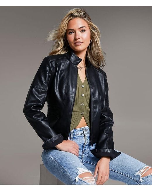 black leather calvin klein faux leather moto jacket