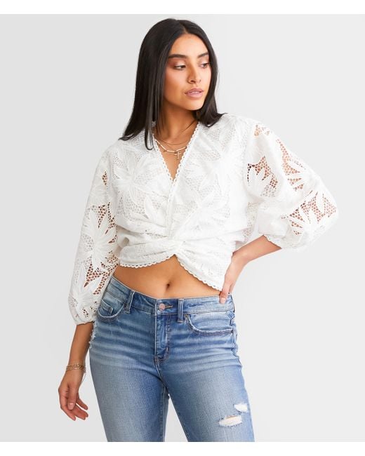 Miss Me White Twisted Surplice Lace Top