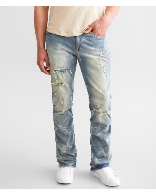 Smoke Rise Blue Stacked Straight Stretch Jean for men
