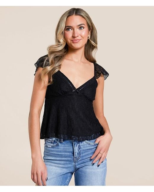 Willow & Root Black Flutter Lace Top