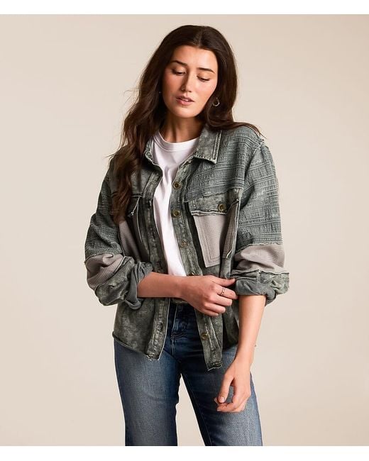 Pol Brown Washed Raw Edge Oversized Shacket