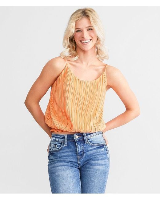 Willow & Root Blue Pleated Bubble Tank Top