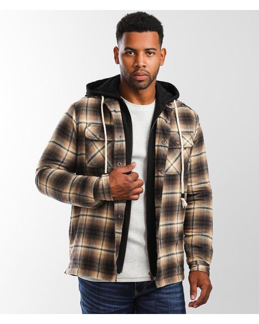 Outpost Makers Flannel Plaid Hooded Shacket in Brown for Men | Lyst