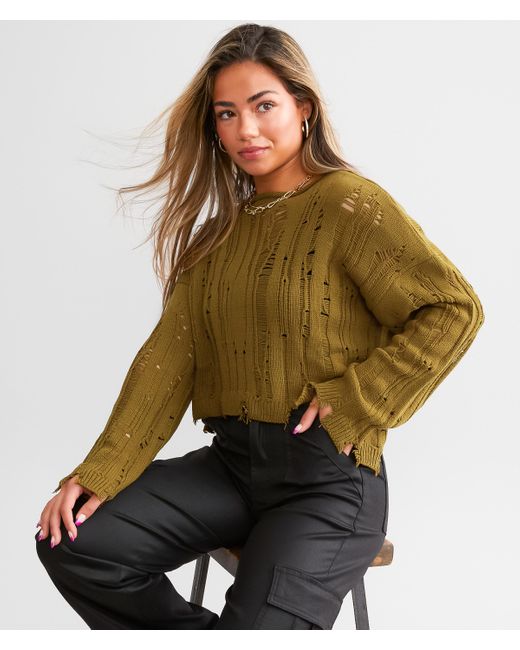 Gilded Intent Green Destructed Sweater