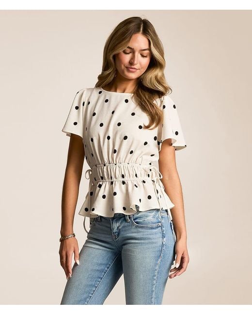 Willow & Root Natural Polka Dot Peplum Top