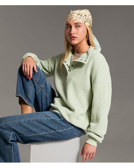 BKE Green Quarter Snap Waffle Knit Pullover