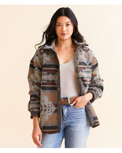 BKE Brown Pieced Aztec Shacket