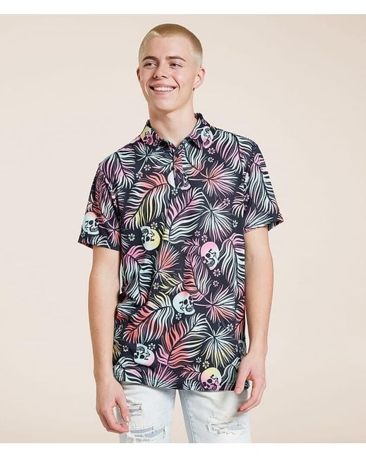 Departwest Blue Tropical Skull Performance Polo for men
