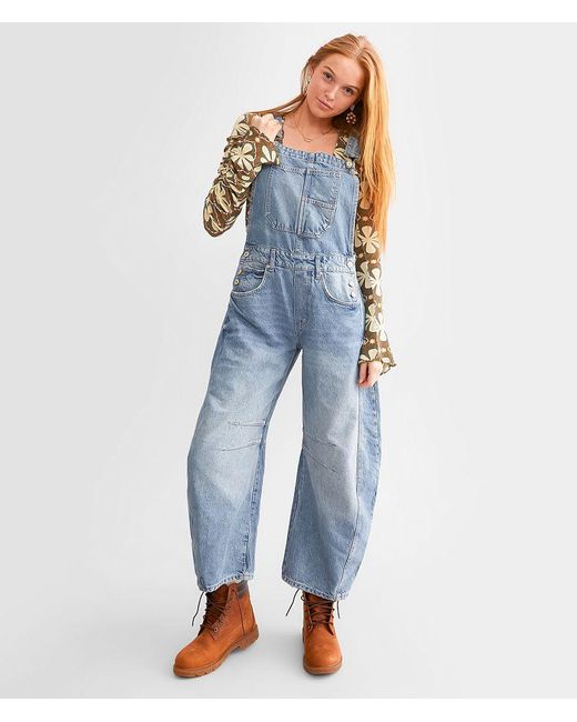 Free People Blue We The Free Good Luck Barrel Overalls