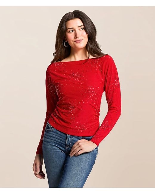 Daytrip Red Rhinestone Mesh Top