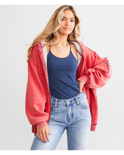 Free People Red By Your Side Oversized Hoodie