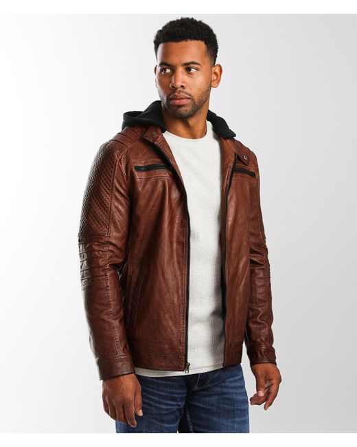 Buckle Black Faux Leather Jacket in Brown for Men | Lyst