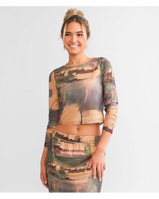 Willow & Root Multicolor Fitted Mesh Cropped Top