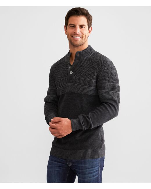 BKE Black Textured Henley Sweater for men