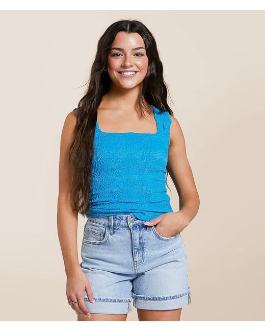 Free People Blue Love Letter Cropped Cami Tank Top