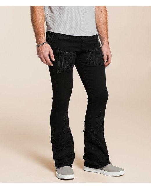First Row Black Stacked Stretch Jean for men